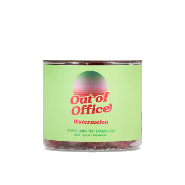 Out of Office Watermelon gummies, transparent background packshot for email