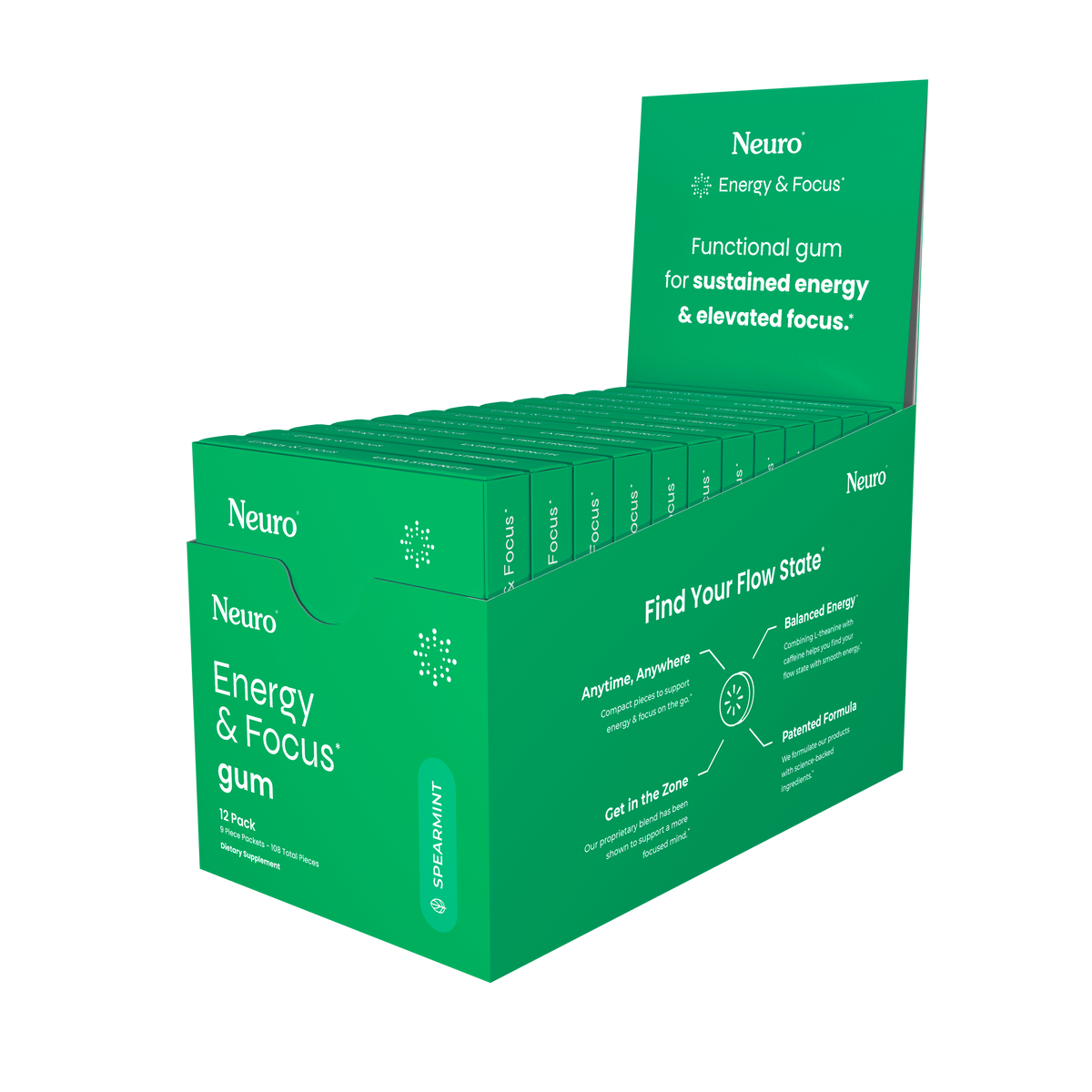 Energy and Focus Gum | Spearmint - Single Pack