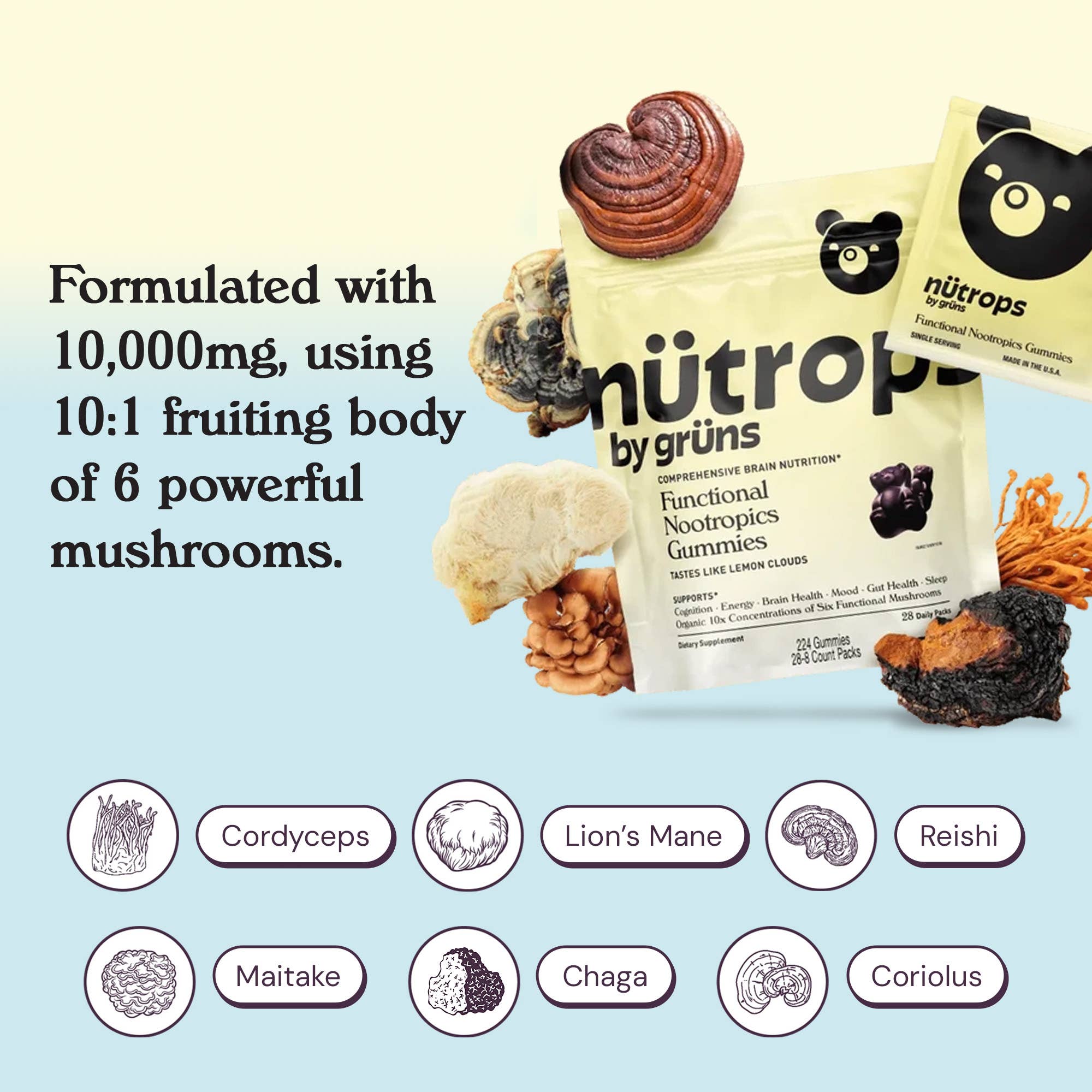 Nütrops Adult Sugar-Free Functional Nootropics Gummies, 3 Servings