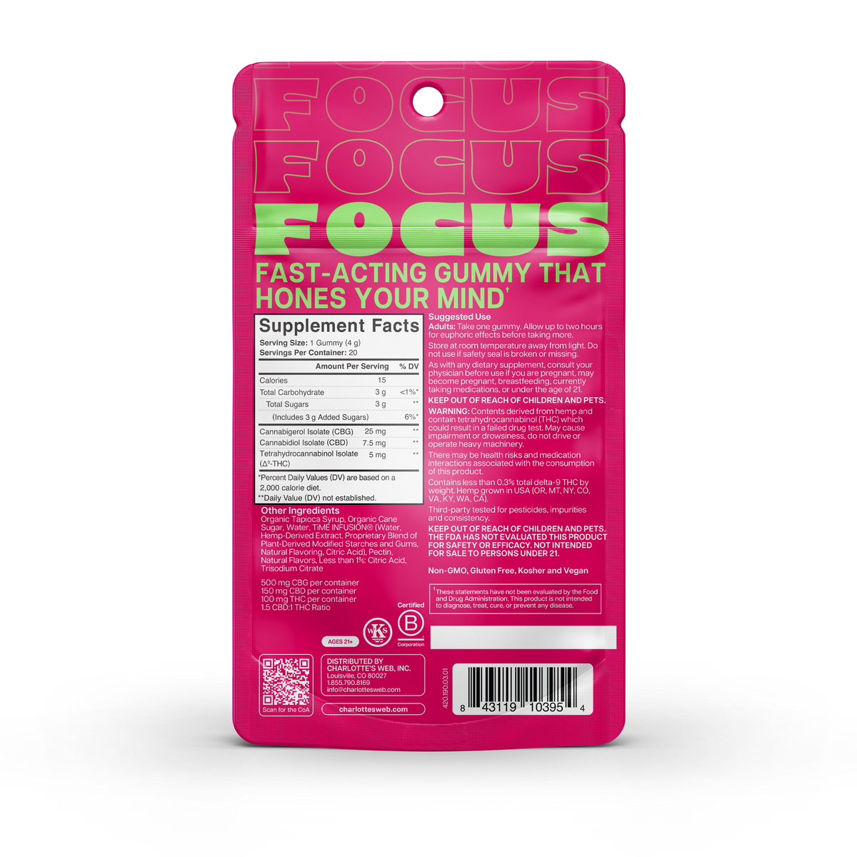 Raspberry Lime | Focus 20ct | THC Gummies