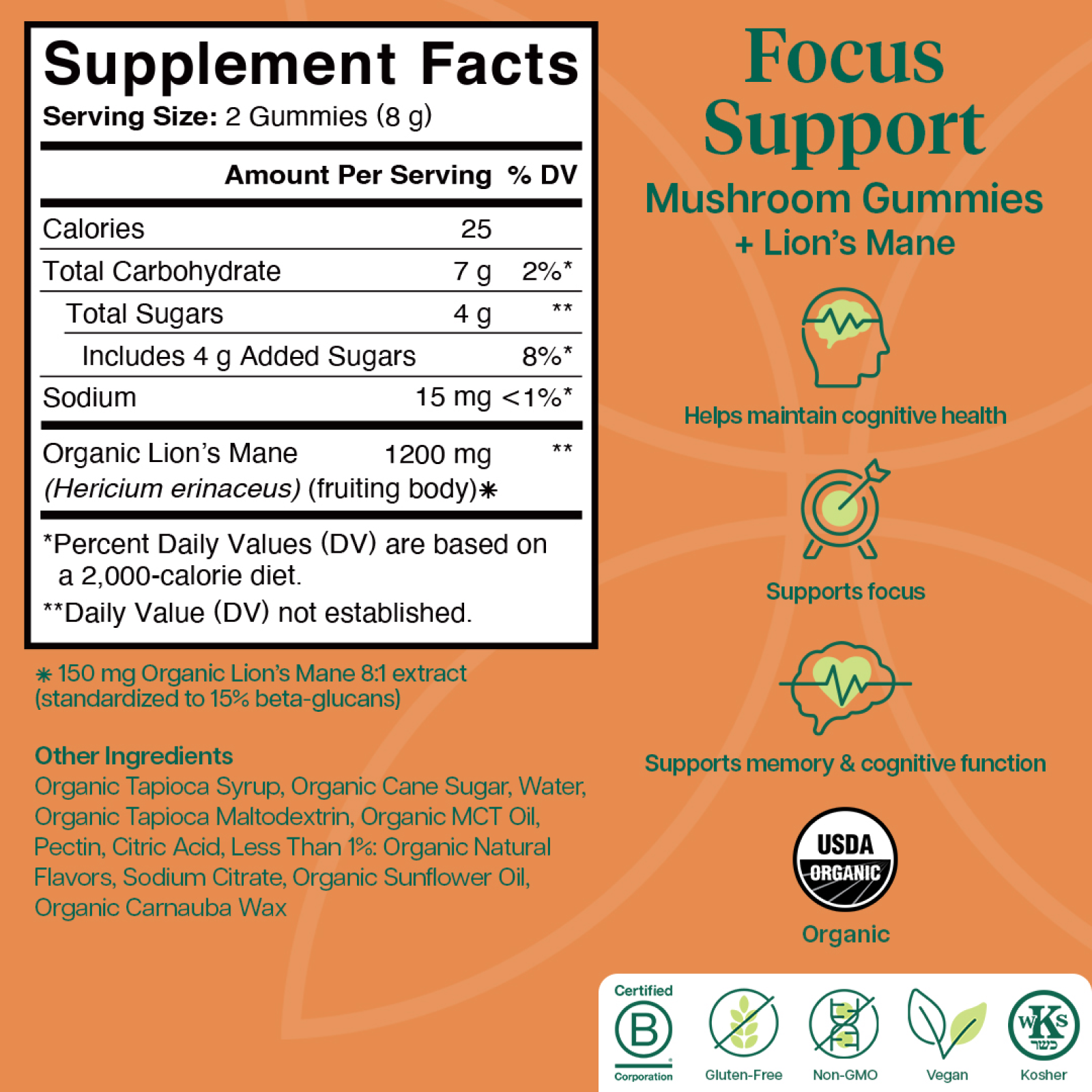 Lion's Mane Focus Support 60ct | Functional Mushroom Gummies