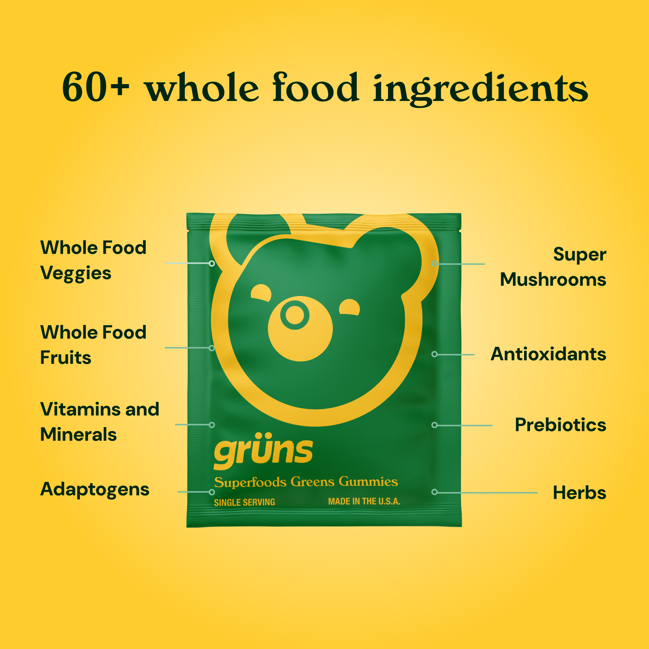 Grüns Adult Superfood Greens Gummies, 3 Servings